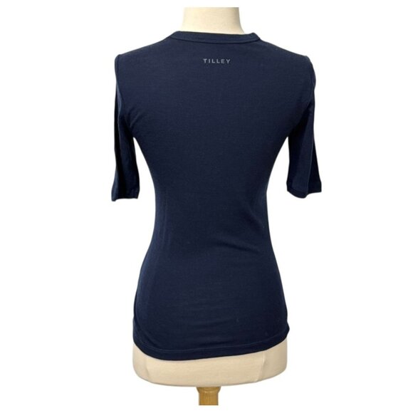 Tilley Stretch Merino Wool Crewneck Short Sleeve Top T-Shirt Navy Blue Size S - Picture 4 of 9